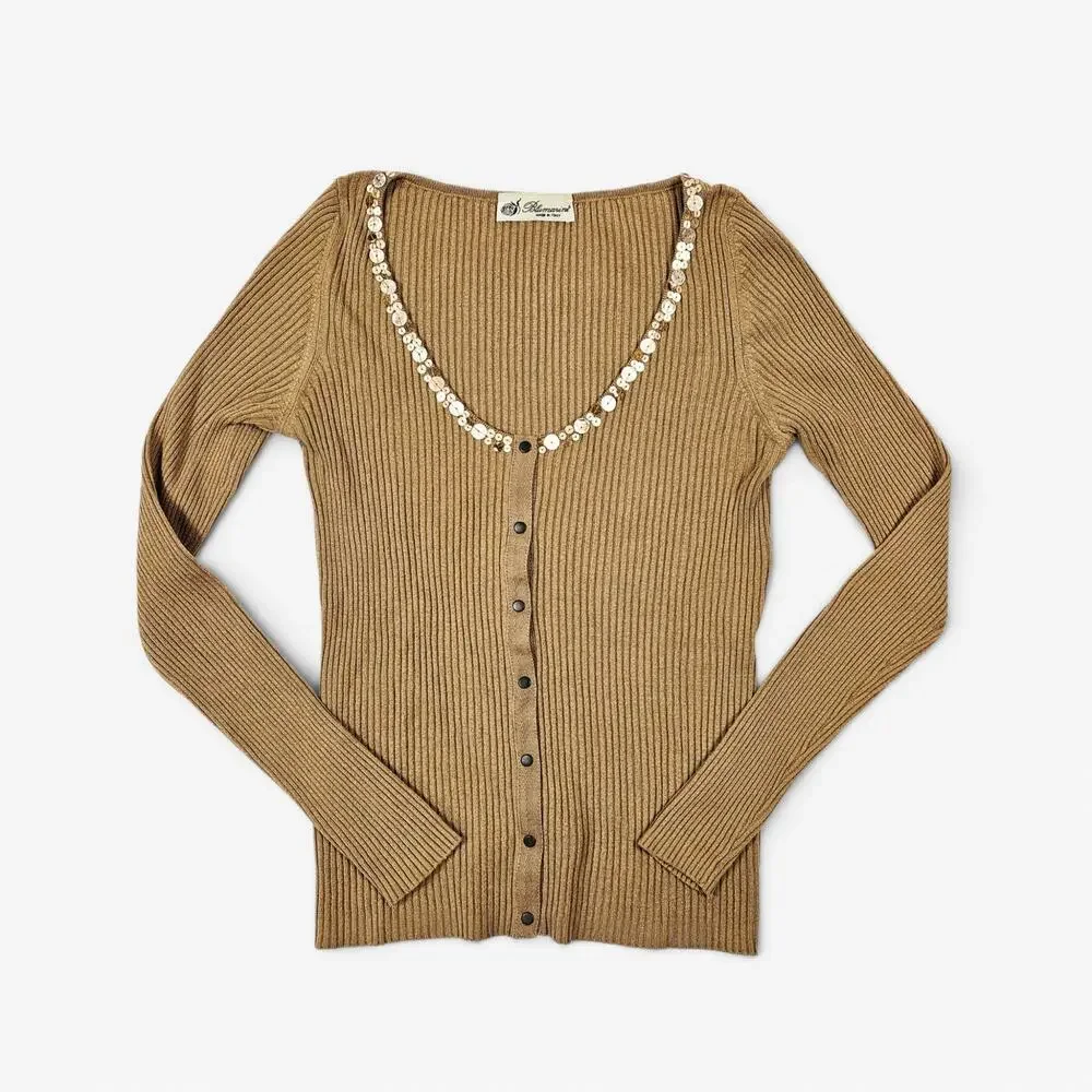 Y2k Blumarine Sequin Carsigan Ribbed Knit Silk Blend - Small - Picture 1 of 6